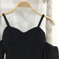 订链子吊带露肩开衩礼服